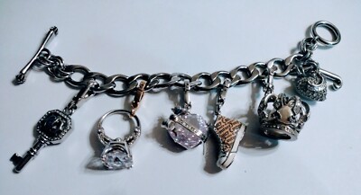 Authentic Vintage Juicy Couture Charm Bracelet w/ 5 Charms And Key Fob