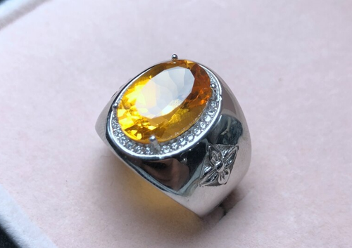 5 Ct Oval Cut Deep Yellow Citrine Sterling Silver 925 Handmade Mens Plain Ring - Picture 5 of 5