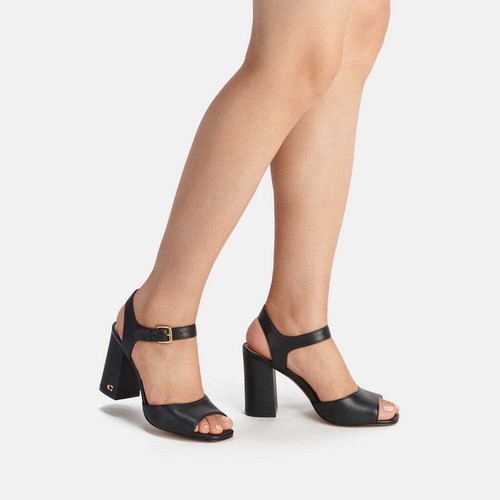Coach Marla Sandal Women's Size 9.5 Black Leather Buckle Square Toe Block Heels - 第 3/5 張圖片