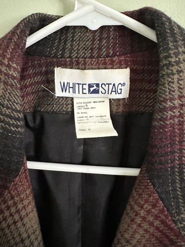 Boxy Wool Blazer 2000s White Stag Burgundy Tan Gray Size 6 Oversized Blazer - Picture 5 of 6
