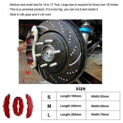 4PCS 3D Style Red M+L Car Disc Brake Caliper Cover Front & Rear Accessories Kits - Picture 12 of 22