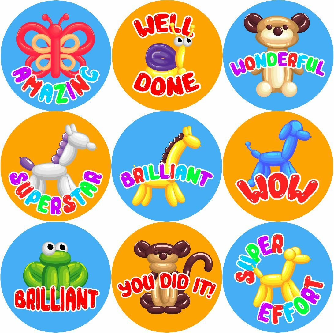 144 Balloon Animal Praise themed 30mm Reward Stickers