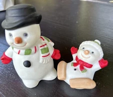 2 Vintage Homeco Snowman Figurines Father And Son 2.5” & 1.5” Christmas Holiday