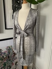 Missguided silver python print stretchy bodycon plunge party clubbing dress
