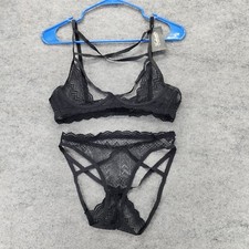 Fredericks of Hollywood Bra Panty Set Womens Large Black Lace Open Cup Rayna