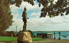 Plymouth Rock and Harbor, MASS Chief Massasoit Statue 1960s Vintage Postcard 
