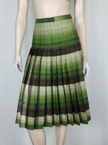 Vtg 50s Sportrite reversible wool pleated skirt Autumn Green M 30 waist - Picture 2 of 14