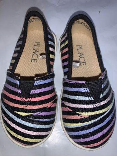 The Children’s Place Baby Girl Size 5 Size Striped Sparkly Glittery Shoes - Picture 1 of 3