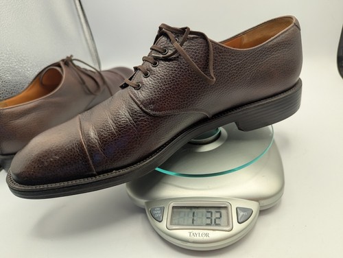 Men's Dress Shoes Oxford Derby Ferragamo Brown Pebble Leather Cap Toe 9.5D - Picture 13 of 14