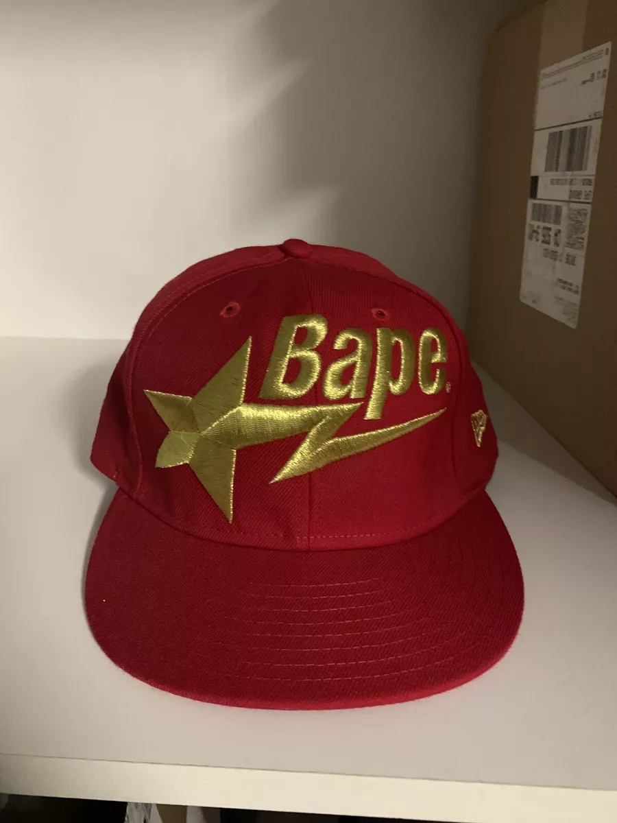 AUTHENTIC A BATHING APE BAPE x NEW ERA CAP 7 1/2 7.5 59.6cm Red Gold