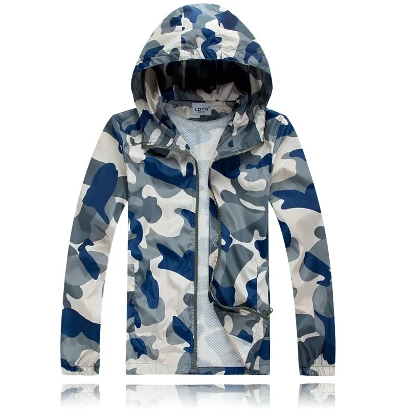 Mens Clothes Jackets Camouflage Zip Hooded Sports Casual Military Jackets Tops - Image 3 of 4