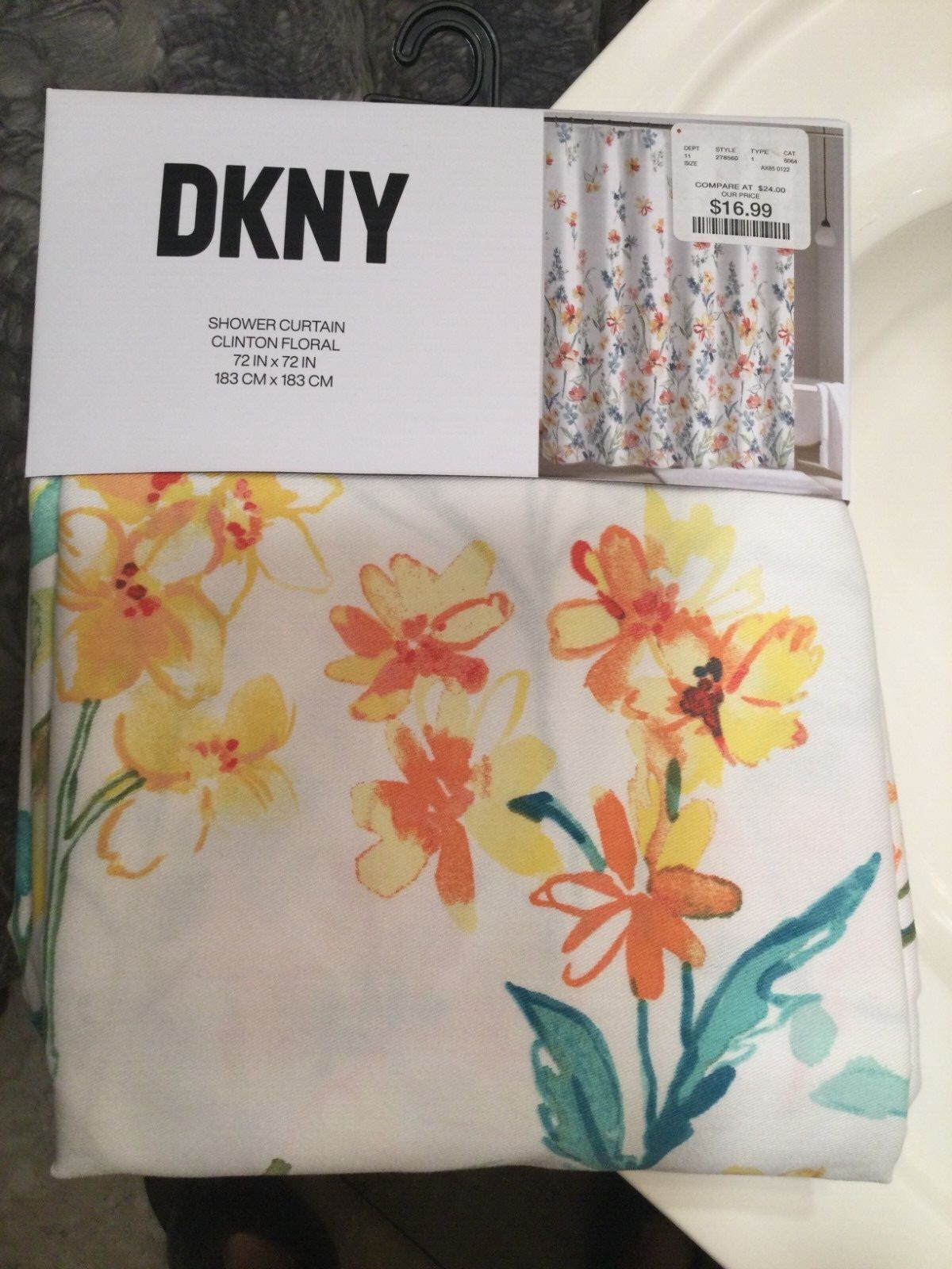 NEW DKNY FABRIC SHOWER CURTAIN 72” x 72” White, Green, Yellow, Orange
