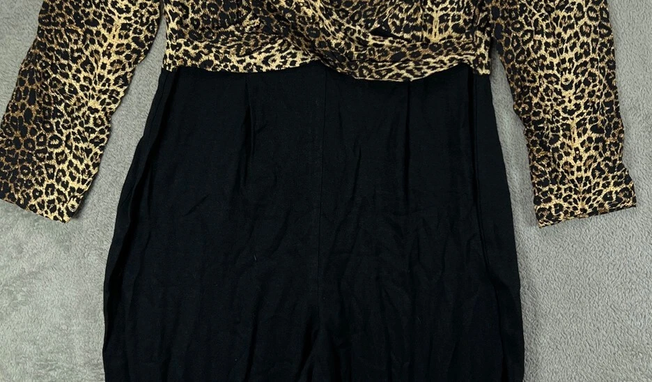 Mono vintage años 80 MENU para mujer 12 una pieza leopardo negro manga larga pantalón Foto 4 de 4