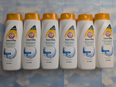 LOT (6) ARM & HAMMER ESSENTIALS CLEAR WATER ULTRA REPLENISHING BODY WASH 22.5 OZ