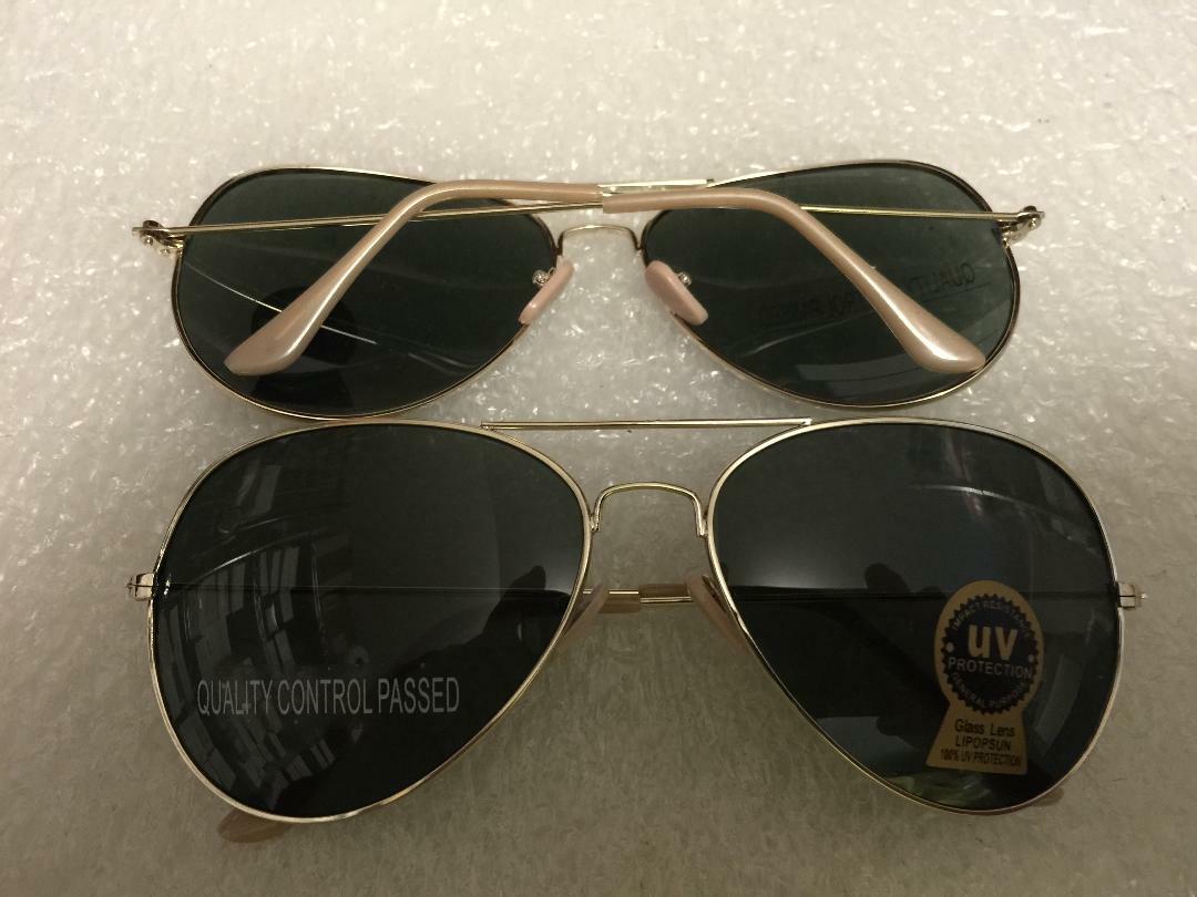 AVIATOR SUNGLASSES with GREEN GLASS LENS GOLD FRAME-image