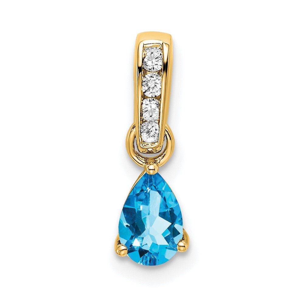 14K Yellow Gold Pear Blue Topaz and Diamond Pendant PM7409