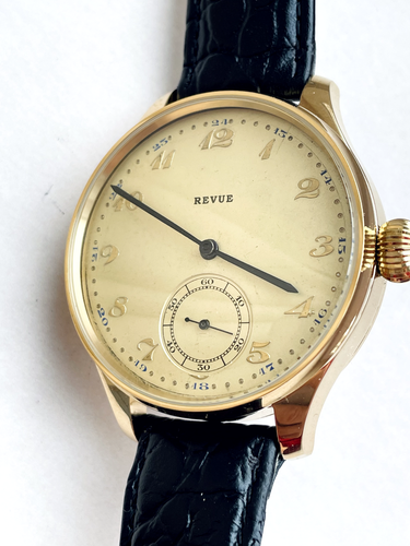 REVUE Vintage 1910`s New Cased rare Metal Gold Face Swiss Men`s Watch - 第 2/7 張圖片