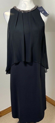 M&S Shift Dress Black Chiffon Overhang Size 8 Long Diamanté Halter BNWT Occasion