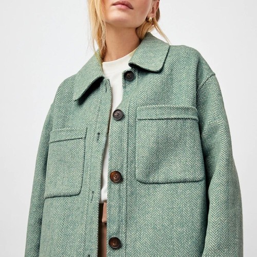 NWT RAILS Connie Kelly Green Herringbone Shacket Jacket Coat Large - Picture 6 of 11