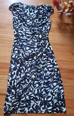 Lauren Ralph Lauren Dress Womens 4 Blue Floral Short Sleeve Stretch Jersey Knit