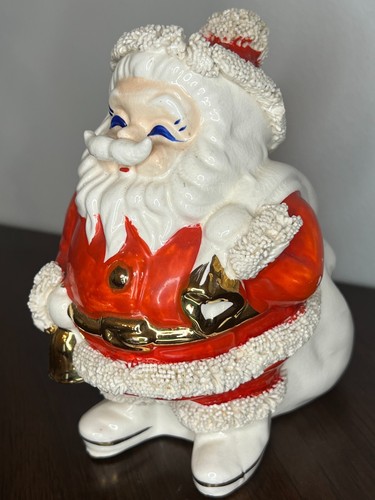 Vintage 1950's Ceramic Santa Claus Christmas Coin Bank w/ Spaghetti Trim Japan - Imagen 6 de 7