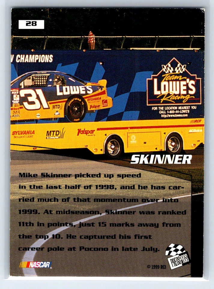 1999 Press Pass Stealth Mike Skinner Richard Childress Racing #28 - Image 2 of 2