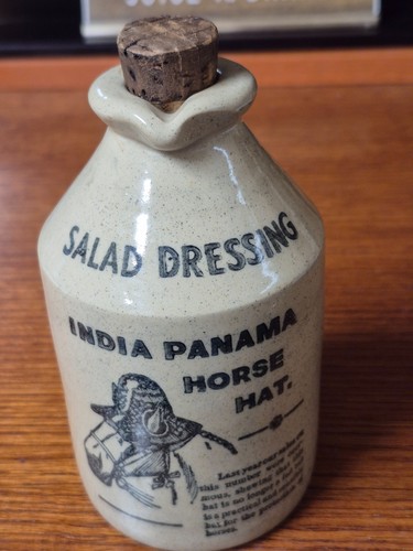 Vintage Stoneware Bottle Salad Dressing Advertising Bottle India Panama Horse Ha