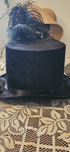 Steampunk Black Felt Top Hat W/Feather Music Festival - Picture 6 of 7