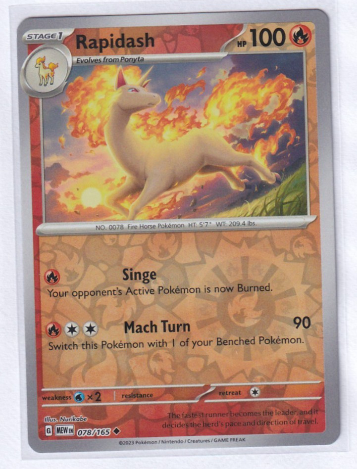 Pokemon - RAPIDASH - 078/165  - Reverse Holo - Pokemon 151 - NM/M