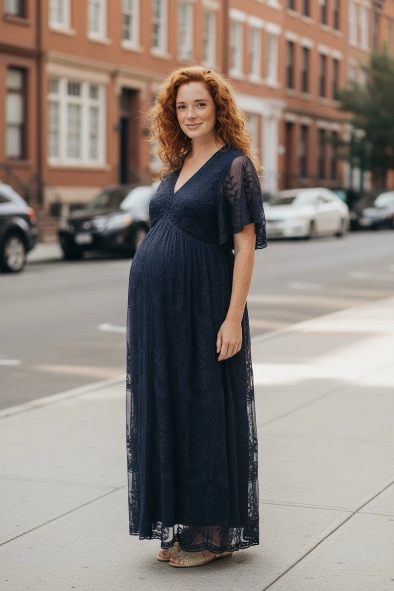 blue lace dress maternity Dreams in Motion Maxi Dress