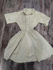Handmade Vintage Floral Cotton Shirt Dress Prairie Cottagecore Yellow