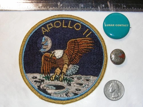 Vintage Grumman Lunar Contact Pin Back Button, Apollo 11 Patch, & Tie Tac NASA