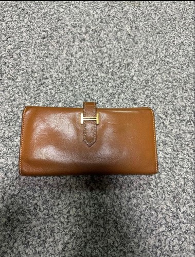 Authentic HERMES Bearn Brown Long Wallet H Logo Hardware Classic Design Japan