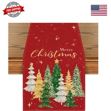 Merry Xmas Trees Table Runner Home Party Decor 13x72 Inch