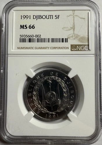 Djibouti 1991 - 5 francs - NGC MS 66 - Free Shipping - (#WLX)
