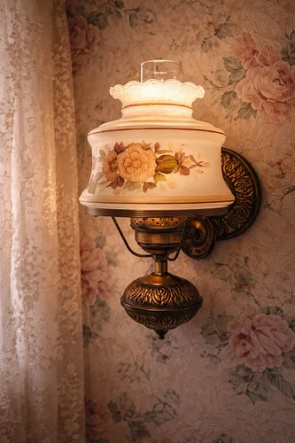 Vintage Cottage Wall Sconce | Plug-In Hurricane Style Lamp Floral Milk Glass