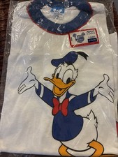 VTG 80s WALT DISNEY WORLD DONALD DUCK Ringer Shirt Mens Adult XL NEW White Blue