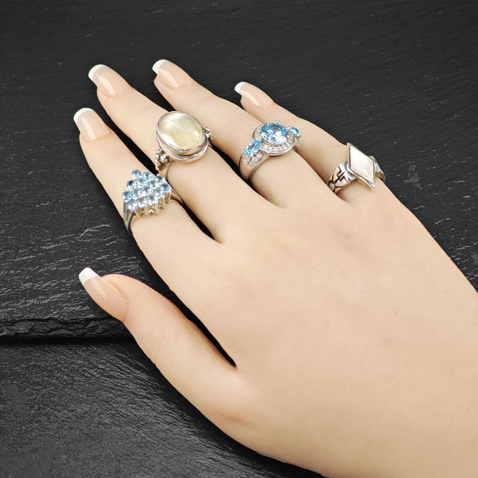 Statement Ring Topaz Cluster Sterling Silver Size… - image 2