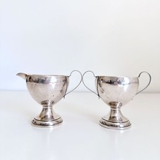 PREISNER STERLING SILVER CREAMER AND SUGAR SET WEIGHTED PEDESTAL