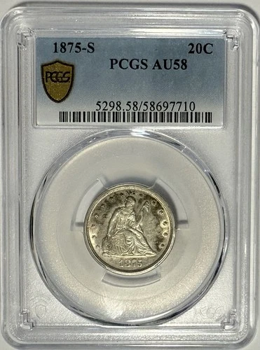 1875 S Seated Liberty Twenty Cent Piece PCGS AU58‼️HAS LUSTER - ORIGINAL COIN‼️