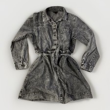 Who What Wear Denim Mini Dress Long Sleeve Acid Wash Dark Grey Large Belted