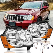 Headlights Assembly Pair For 2008 2009 2010 Jeep Grand Cherokee Halogen Headlamp