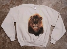 Y2K Vintage Lion King Of The Jungle White Sweatshirt Size Medium 20" x 23"
