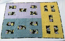 Small Patchwork Quilt yellow blue purple 29" x 44"