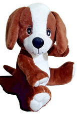 Brown White Puppy Dog Plush Embroidered Eyes Progressive Plush Clane 10" Soft