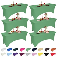 6 Pack 6 Feet Emerald Green Spandex Tablecloth for Tables, Fitted & Stretch, ...
