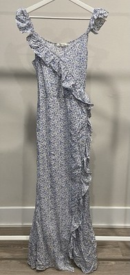 Madewell Ruffle Strap Wrap Maxi Prairie Dress Blue Floral Cottagecore - Size 4