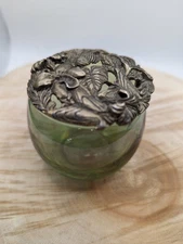 Vintage Pewter Potpourri Holder Green Candle Holder Metzke Glass Cute Deco