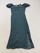 LOFT Dress Womens 0 Green Floral Square Neck Puff Sleeve Midi Sheath Side Slit