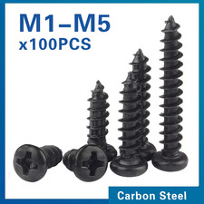 100Pcs Phillips Self-Tapping Screws M1-M5 Black Carbon Steel UK